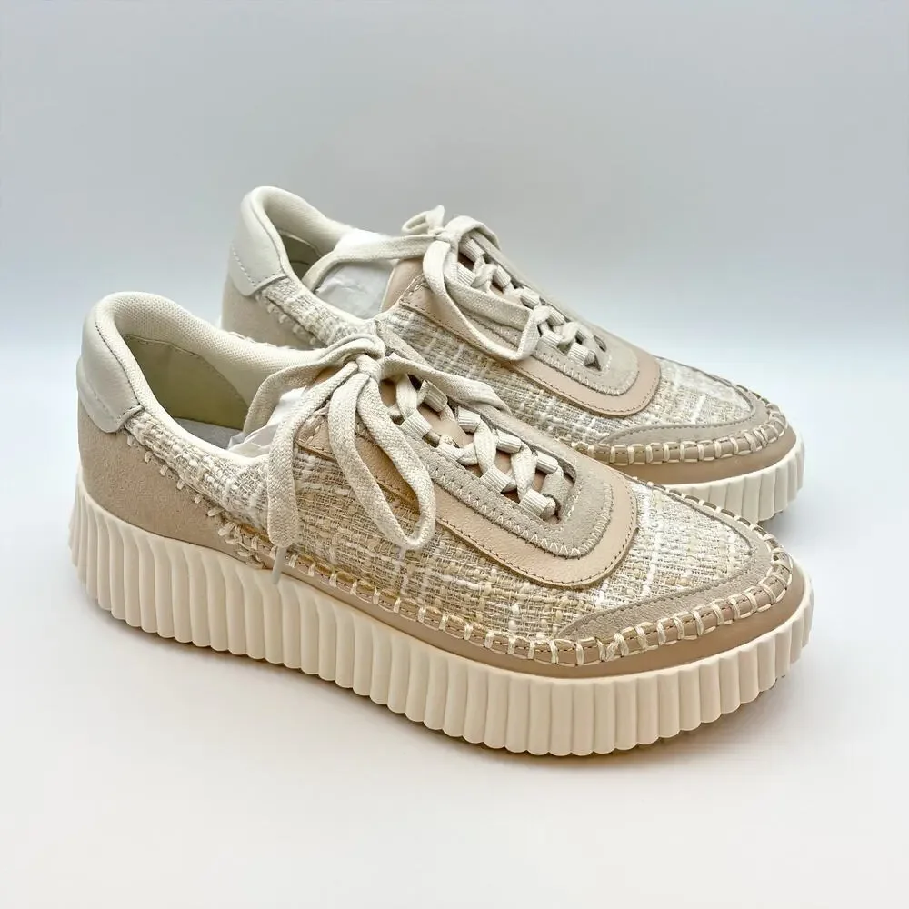 Dolce Vita Womens Dolen Sneaker US 8.5 Ivory Tan Leather Lace-Up Closure NIB - Picture 5 of 12